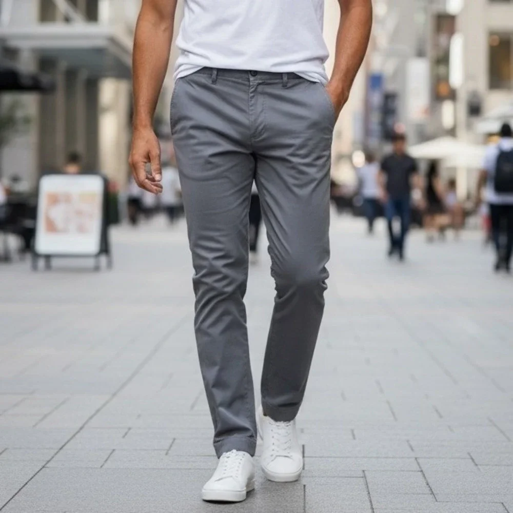 Banana Republic Aiden Chino Men 32x32 Gray Slim Fit Cotton Casual Dress Pants